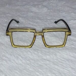 NEW Stylish Goldish Yellow Square Frame Glasses w/ Black Trim